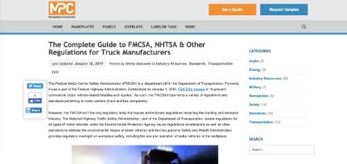 FMCSA完全指南,NHTSA &其他法规卡车制造商
